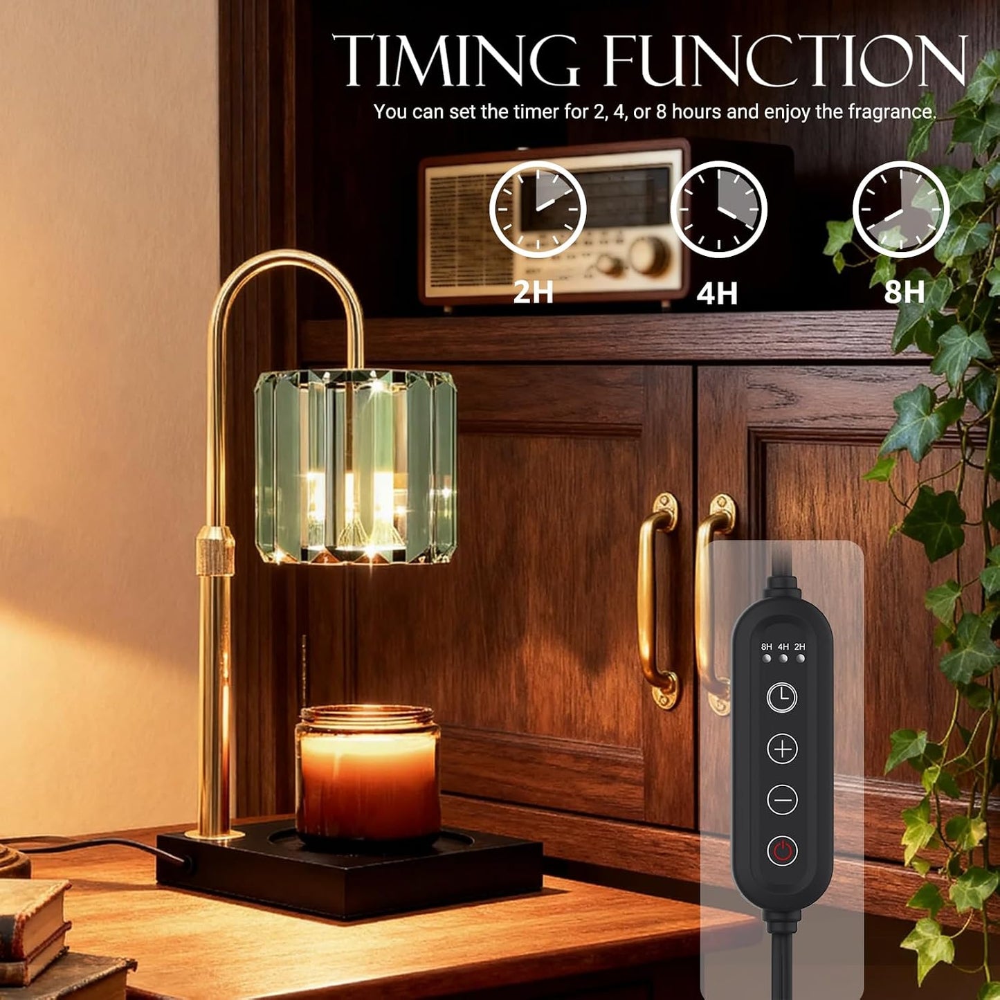 Yuichoy Candle Warmer Lamp with Timer, Dimmable Electric Candle Wamer Adjustable Height, Glass Modern Candles Melter Lamp, Gifts for Women Mom, Clear