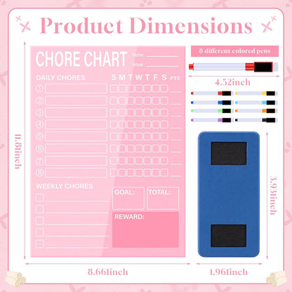 Eaasty Acrylic Magnetic Chore Chart Dry Erase Acrylic Board 8.66" x 11.8" Daily Chore Planner to Do List Reward Responsibility Chart with Magnetic Markers and Board Eraser for Home Refrigerator (Blue)