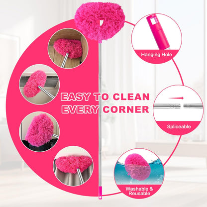 Ceiling Fan Cleaner Duster Reusable Microfiber Ceiling Fan Blade Cleaner Removable Duster with Extension Pole Adjusts 13 to 49.7 Inch for Cleaning Walls Bookshelves Furniture Door Window Top (Blue)