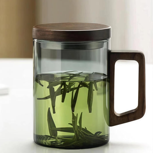 Tea Infuser Mug 400ML/15.5oz，Borosilicate Glass Infusion Mug Dishwasher Safe preferred for birthday gifts (dark green)