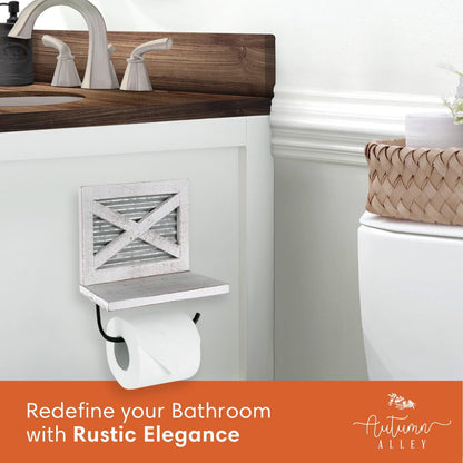 Autumn Alley Rustic Farmhouse Toilet Paper Holder with Shelf for Wipes - Rustic Farmhouse Bathroom Decor - Farmhouse Bathroom Accessories and Western Bathroom Decor Wall Mounted, Brown Wood