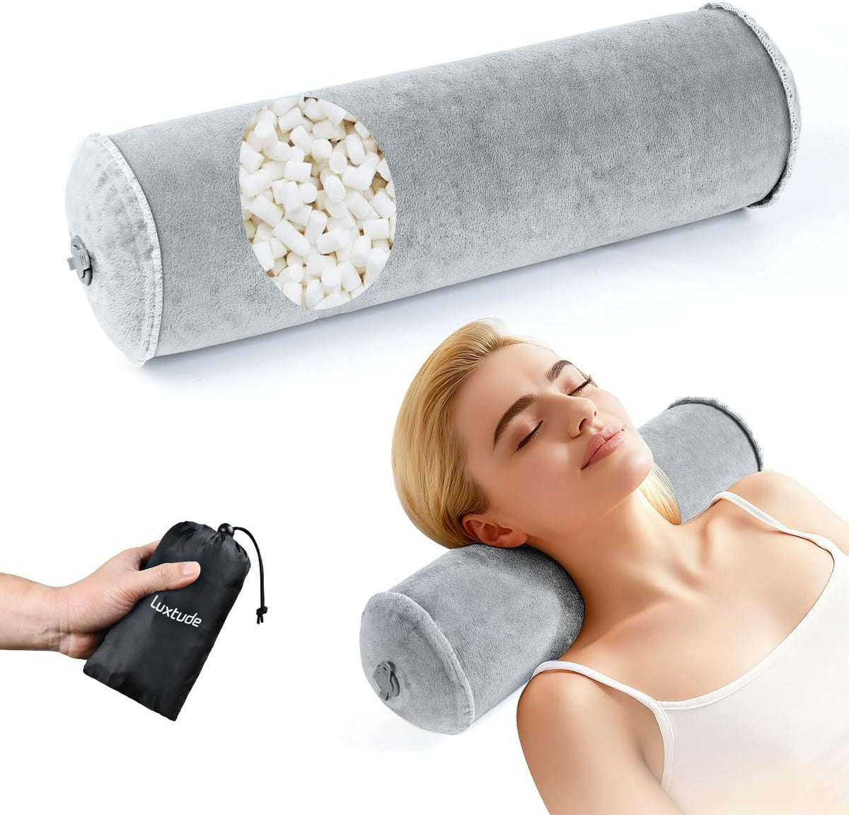 Luxtude Inflatable Neck Roll Pillow for Sleeping, Travel Neck Pillow
