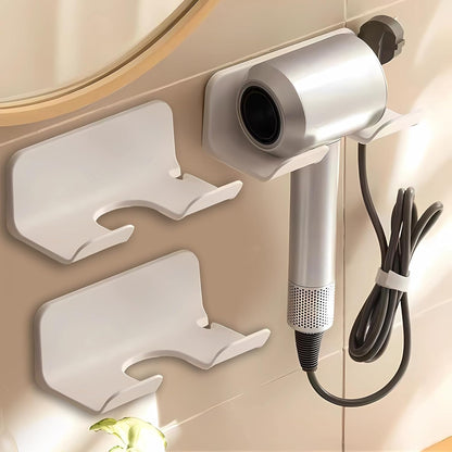 Universal Hair Dryer Holder, Self Adhesive Wall Mount, White | Universal storage rack fits most brand blow dryers, ideal for bathroom organization