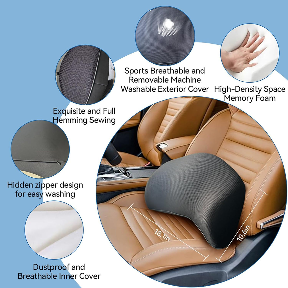 Super Cozy Lumbar Support Pillow for Car/Office Chair, 100% Memory Foam