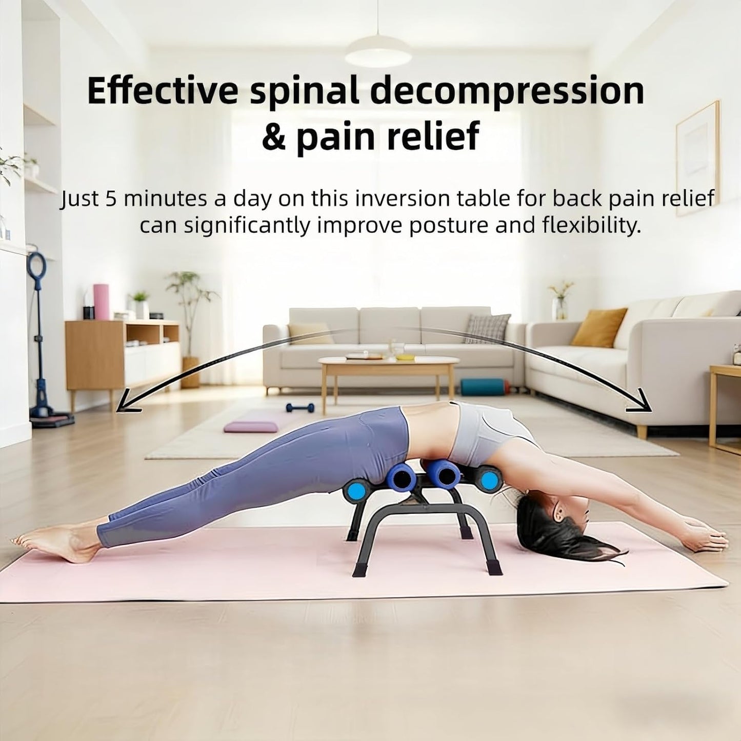 Mini Inversion Table Back with Massage Rollers Stretching Fitness Device | 400LBS Heavy Duty Compact Foldable Spinal Decompression Machine for Household Workout