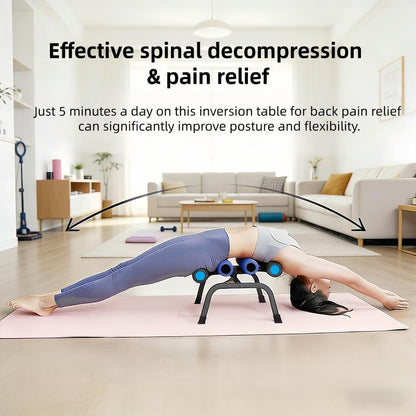 Mini Inversion Table Back with Massage Rollers Stretching Fitness Device | 400LBS Heavy Duty Compact Foldable Spinal Decompression Machine for Household Workout