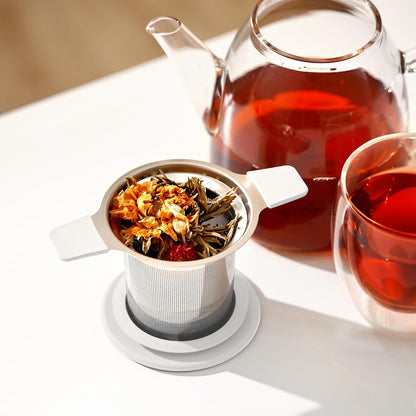 Stainless Steel Tea Infuser for Loose Leaf Tea – Extra Fine Mesh Strainer with Heat Proof Double Handles & Lid, Reusable Filter Fits Mugs, Cups & Teapots, Gray