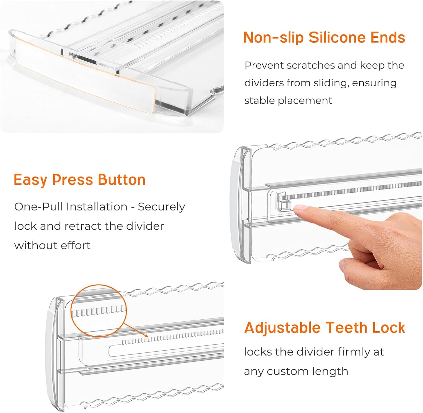 4 Pack 4" High Drawer Dividers for Clothes, 10.2"-16.5" Expandable | Dresser Drawer Organizers, Adjustable Plastic Clear Drawer Separators for Kitchen, Baby Clothing, Socks & Underwear Storage