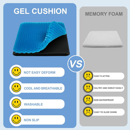 Gel Seat Cushion for Long Sitting - 16.5" x 14.5" x 2.4" (Extra Thick＆Soft)