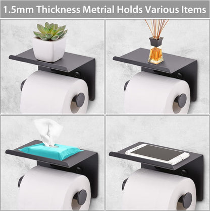 WDFAACK Chrome Toilet Paper Holder with Shelf for Extra Storage, 2-in-1 Wall Mounted Bathroom Tissue Stand for Cell Phone and Small Items