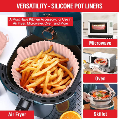 2 Pack Air Fryer Silicone Liners Pot for 3 to 5 QT, Basket Bowl, Replacement of Flammable Parchment Paper, Reusable Baking Tray Oven Accessories, Red+Blue, (Top 8in, Bottom 6.75in)