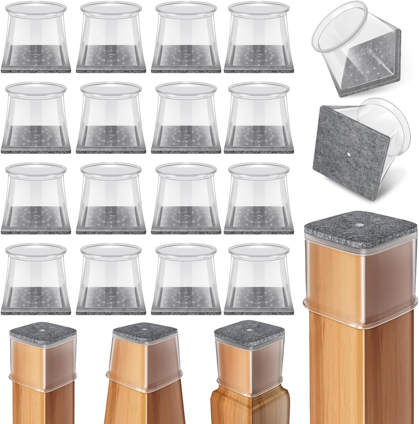 Ansible 24 Pcs Chair Leg Floor Protectors Square | Silicone Felt Furniture Leg Pads Caps Covers for Hardwood Floors (Fit:1-1/16" to 1-5/8")