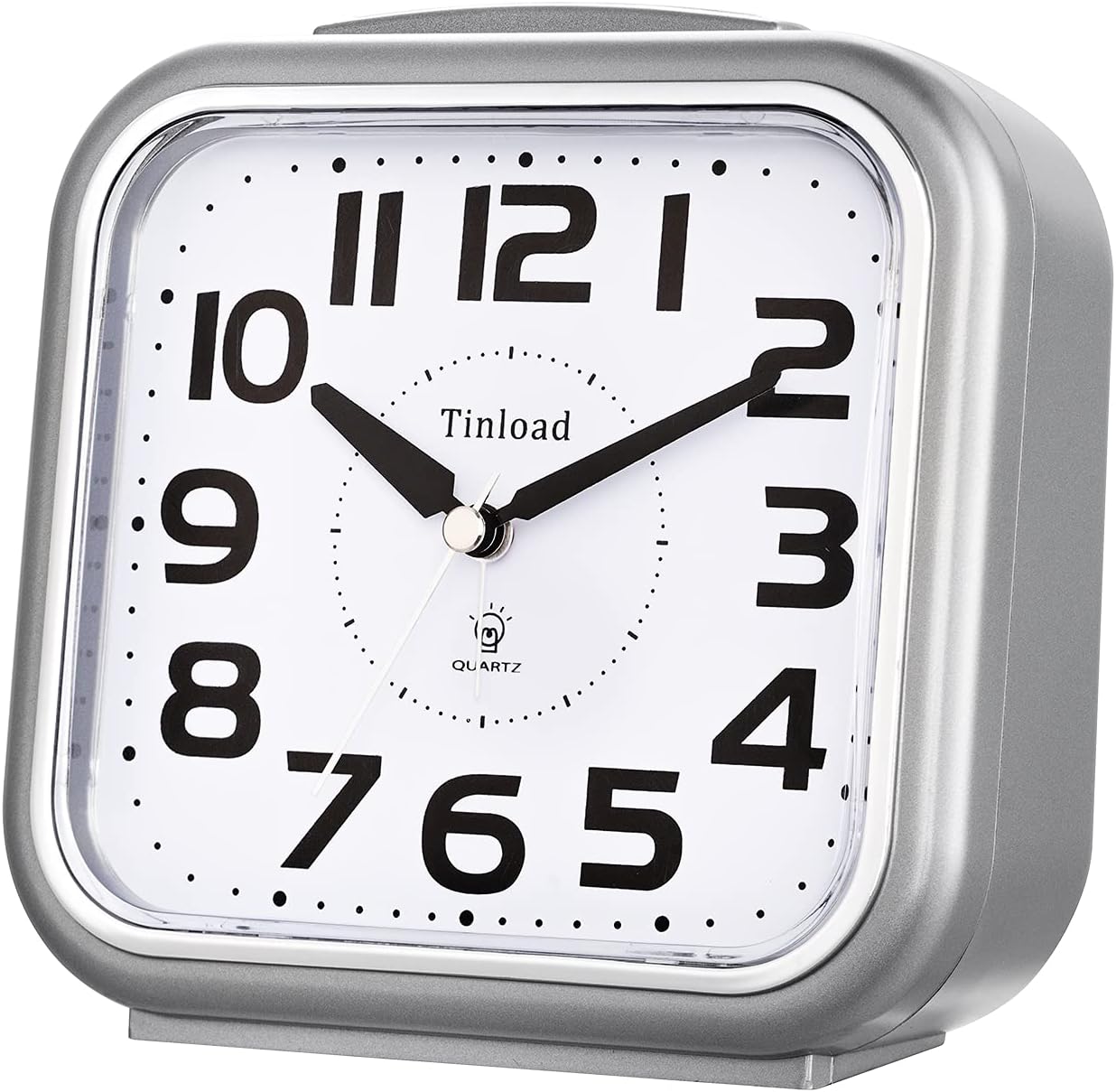 Tinload 5.5" Large Analog Alarm Clock Silent Non Ticking, Gentle Wake, Beep Sounds, Increasing Volume, Battery Operated Snooze and Manual Light, Easy Set, Black (Best for Elder)