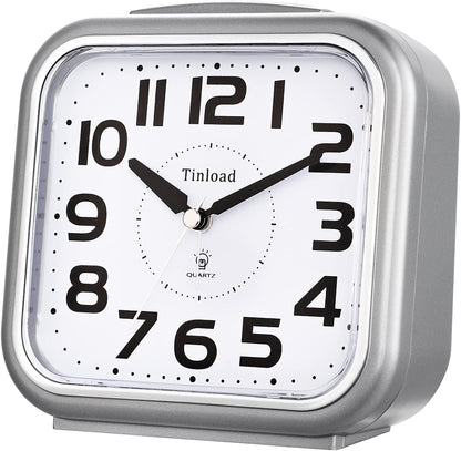 Tinload 5.5" Large Analog Alarm Clock Silent Non Ticking, Gentle Wake, Beep Sounds, Increasing Volume, Battery Operated Snooze and Manual Light, Easy Set, Black (Best for Elder)