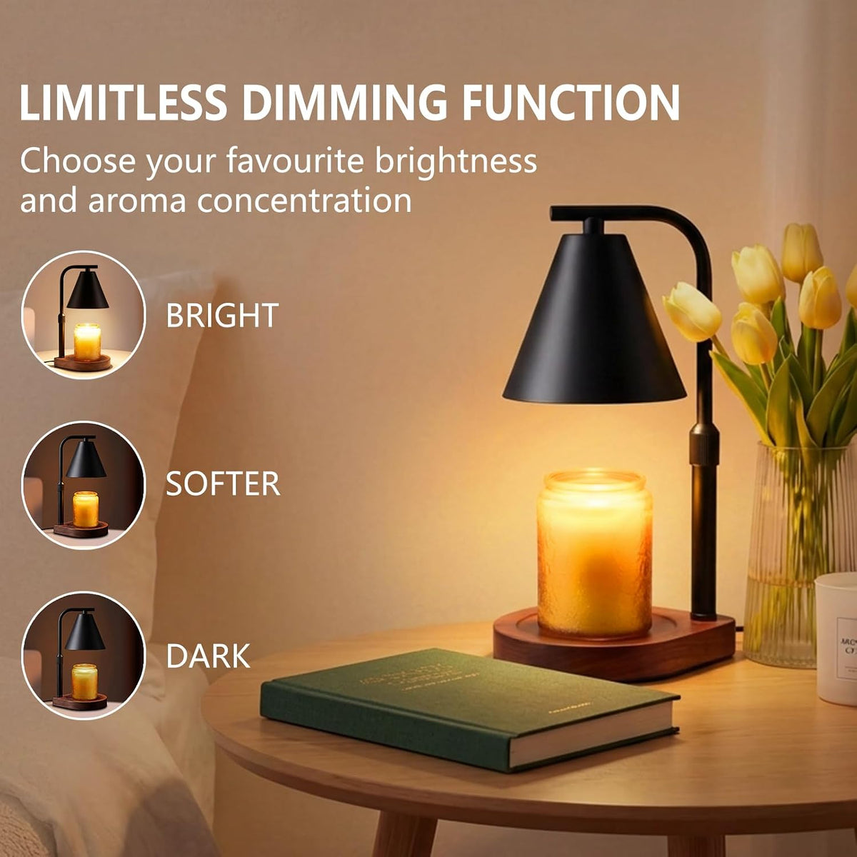 Candle Warmer Lamp with Timer & Dimmer- Electric Wax Melt Warmer with Adjustable Height for Scented Candles, Home Décor Fragrance and House Warming Birthday Gifts for Women Mom