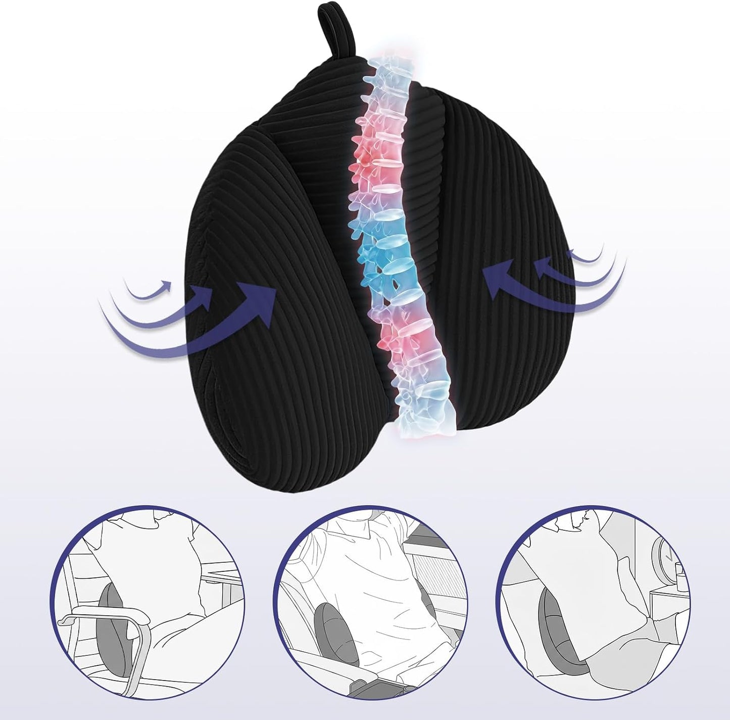 Lumbar Support Pillow for Couch, Back Support Pillow for Chair | Heart-Shape Back Cushion with Shredded Foam for Back Pain Relief & Reading, Lumbar Cushions for Recliner, Car, Black