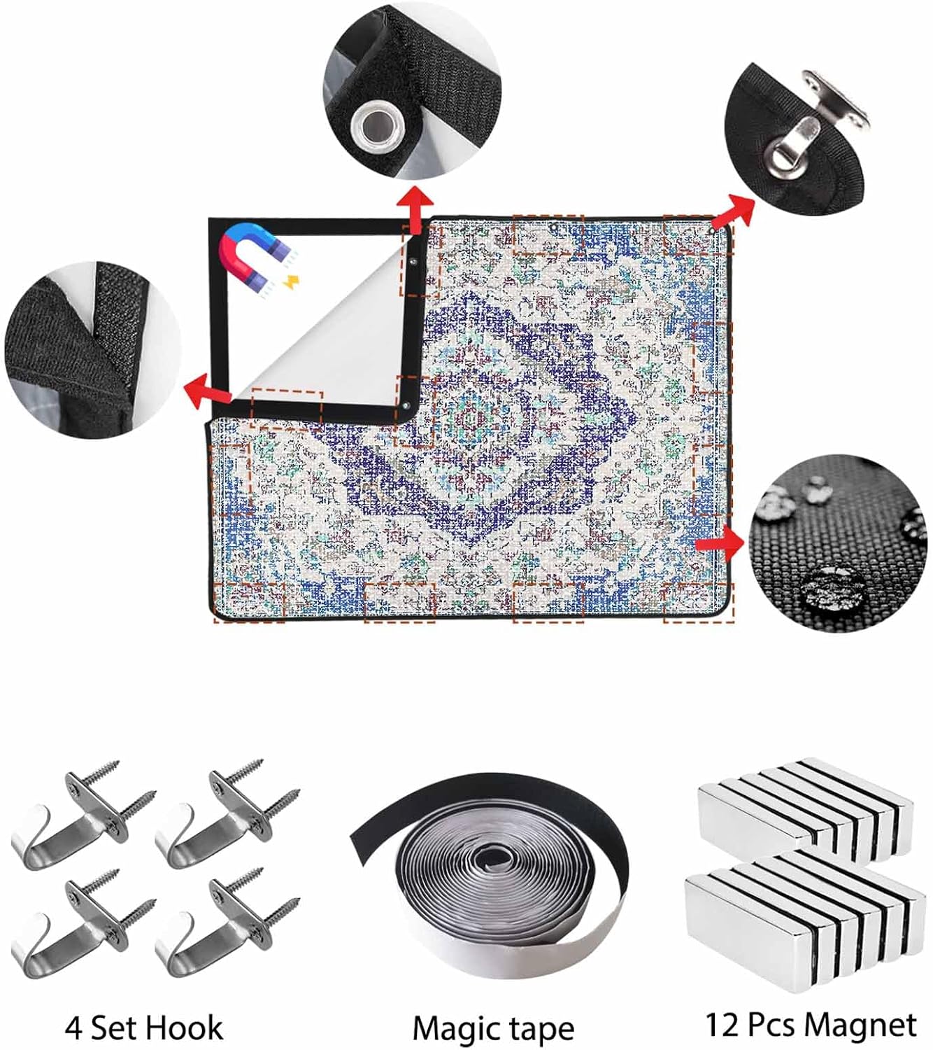Magnetic Fireplace Cover Grey Medieval Flowers Fireplace Screen Decorative Retro Bohemian Pattern Insulation Fireplace Blocker Save Energy Fireplace Draft Stopper Covers for Living Room 39x32 Inch