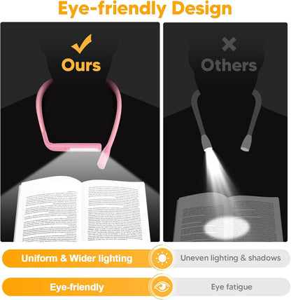Neck Reading Light Book Lovers Gifts, Rechargeable 80Hrs Eye-friendly 3 Colors & Stepless Dimming Book Light for Reading, Christmas Stocking Stuffers for Men Women Camping Knitting Crochet Accessories