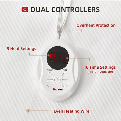 Bwarm Waterproof Heated Mattress Pad Foot Queen, 9 Heat Settings