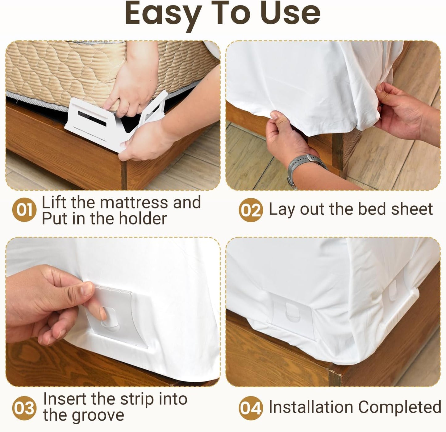 INSMART Sheet Holders - Bed Sheet Holder for Corners&Sides, Strong Elastic Sheet Straps/Grippers. Keep Sheets Firm&Tightt, No More Loose Sheets, Universal Fit and Easy Installation