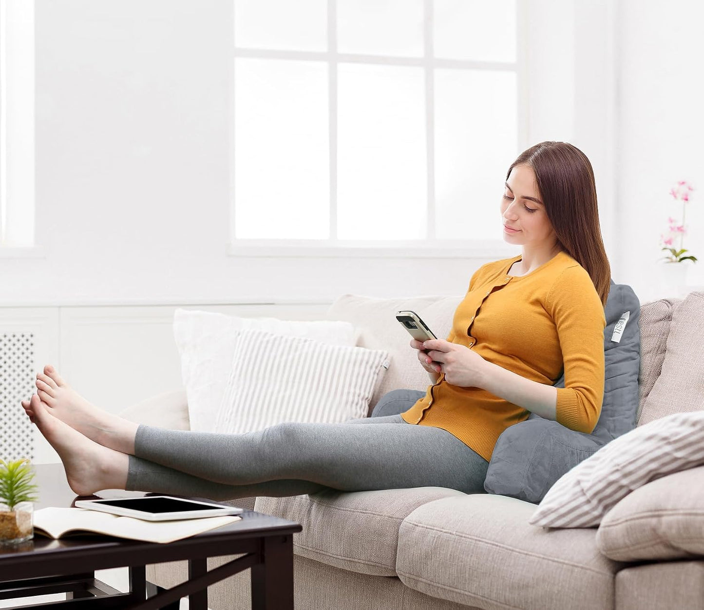 Nestl Reading Pillow with Shredded Memory Foam, Designed for Sitting Up in Bed and Couch, Back and Arms Adjustable Support for Adult & Teens Backrest Pillows for Reading, with Washable Cover Dark Grey