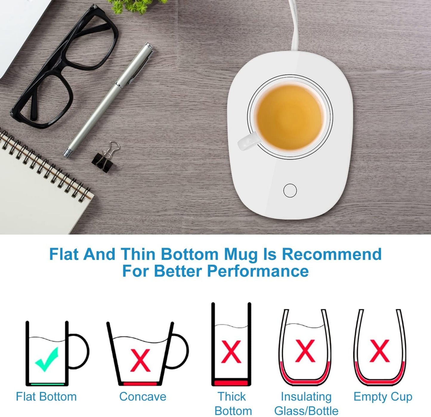 Coffee Mug Warmer, Mug Warmer with Auto Shut Off, Heated Coffee Mug for Desk Office Home, Electric Beverage Warmer for Coffee, Tea, Milk
