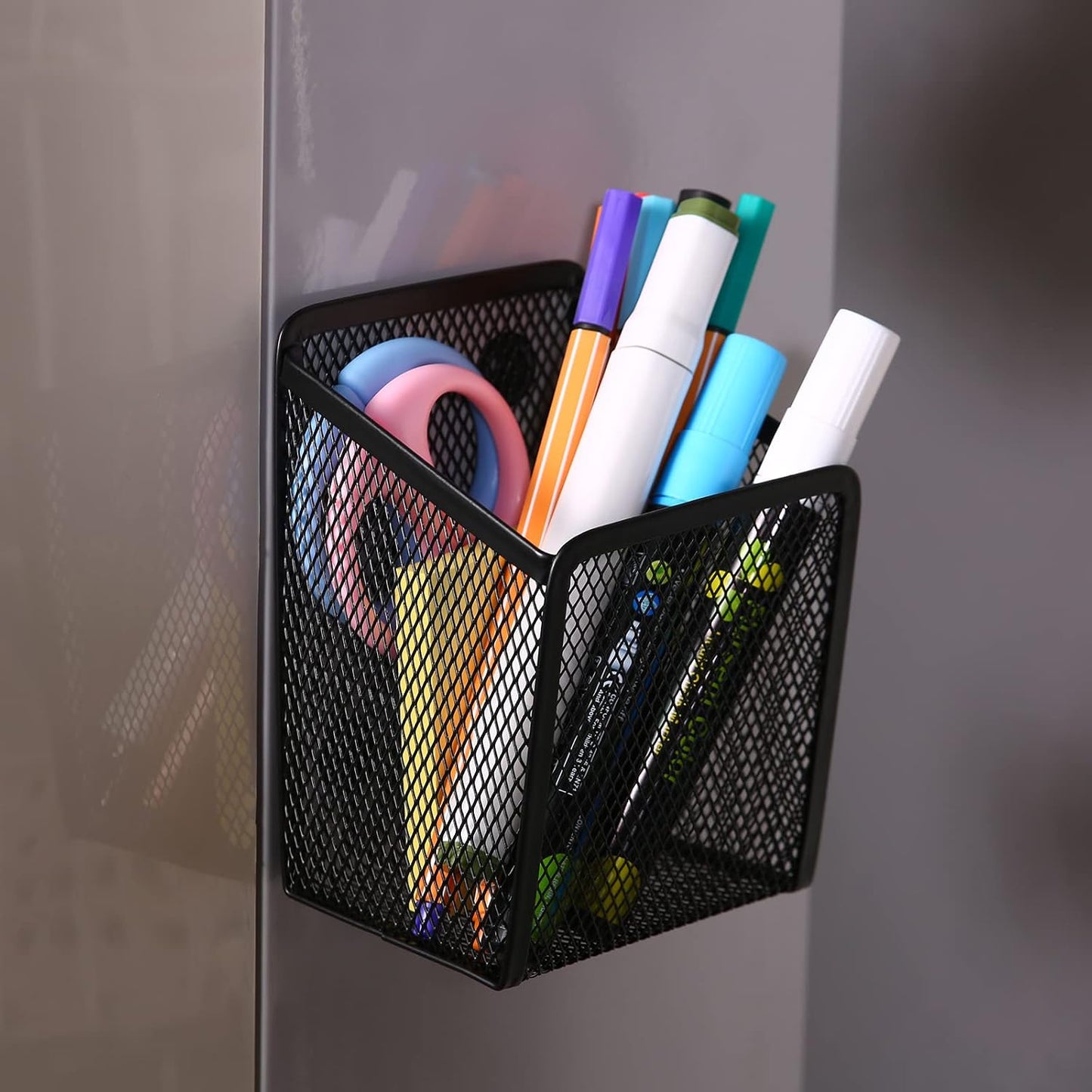 Magnetic Pencil Holder,Mesh Stainless Steel Pen Basket, Metal Writing Utensil Storage Organizer for Whiteboard,Blackboard,Kitchen, Locker, Home, or Office | Metal Writing Utensil Storage Organizer for Whiteboard,Blackboard,Kitchen, Locker, Home, or Office