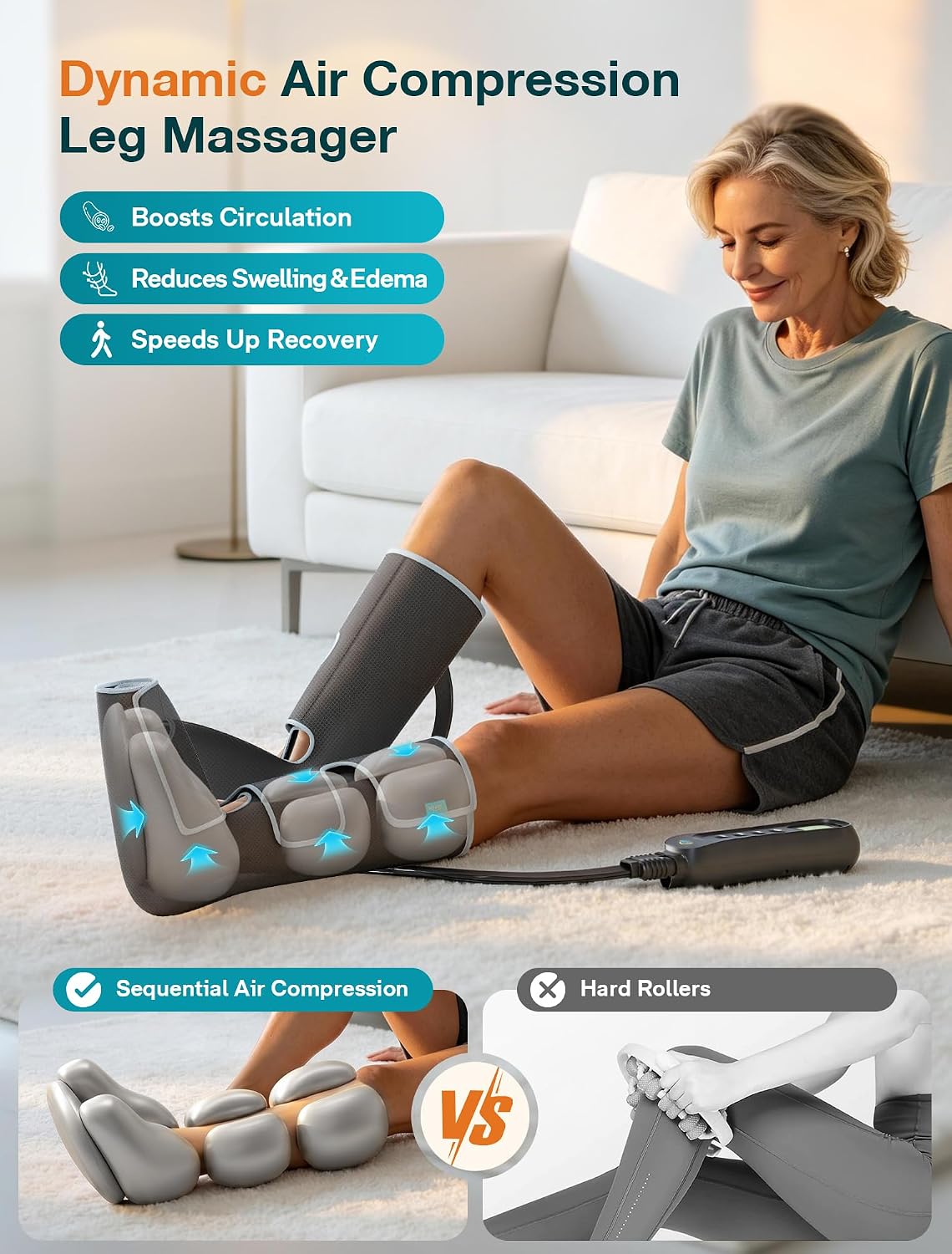 ALLJOY Leg Massager for Circulation and Pain Relief FSA,Gifts for Men Women | Leg Massager with Heat and Compression Helpful for Vericose Veins, Fatigue, Cramps, Swelling, Edema