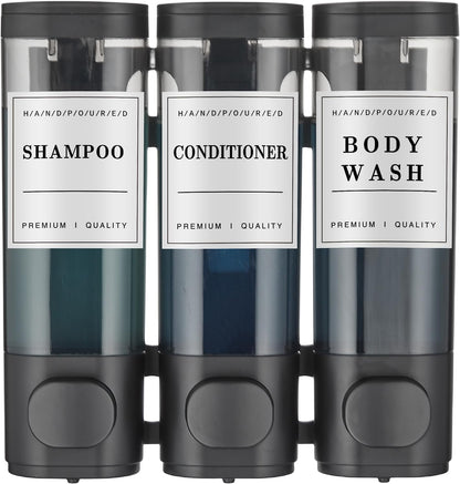 Shampoo and Conditioner Dispenser,Shower Soap Dispenser 3 Chamber No Drill Wall-Mounted Shampoo Dispenser for Shower Wall Mounted Shower Dispenser for Bathroom Hotel Large Capacity,Black