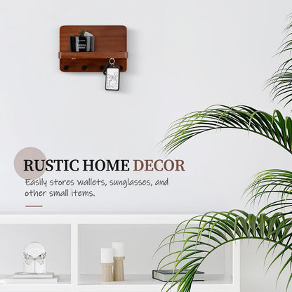 Nekon Key Holder for Wall with Shelf, Pine Wooden Key Hanger, Black | Small Wall Mounted Key Holder with 4 Hooks, Farmhouse Wall Organizer for Home Entryway & Apartment