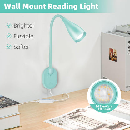 2 Pack LED Wall Mounted Bedside Reading Light, 3 Color Modes,10 Brightness Dimmable, USB Charging Port, Memory Timer Adhesive Wall Light Night Lamp for Books in Bed, Eye-Caring Bedroom Lighting White