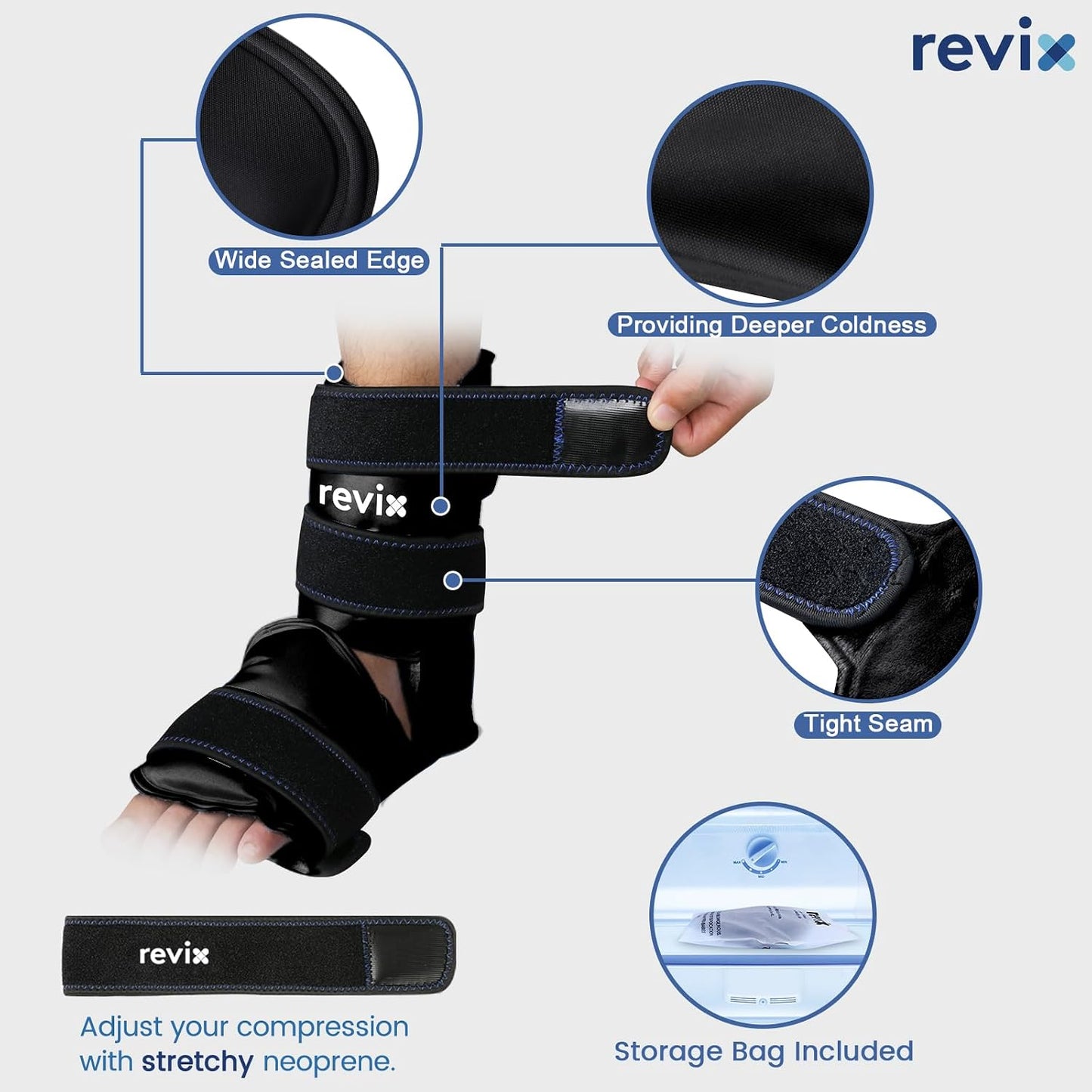 REVIX Foot & Ankle Ice Pack Wrap, Hands-Free Design, 2 Packs | Heel Ice Wrap with 3 Adjustable Straps, Reusable Gel Cold Compression for Plantar Fasciitis, Post-Workout Recovery