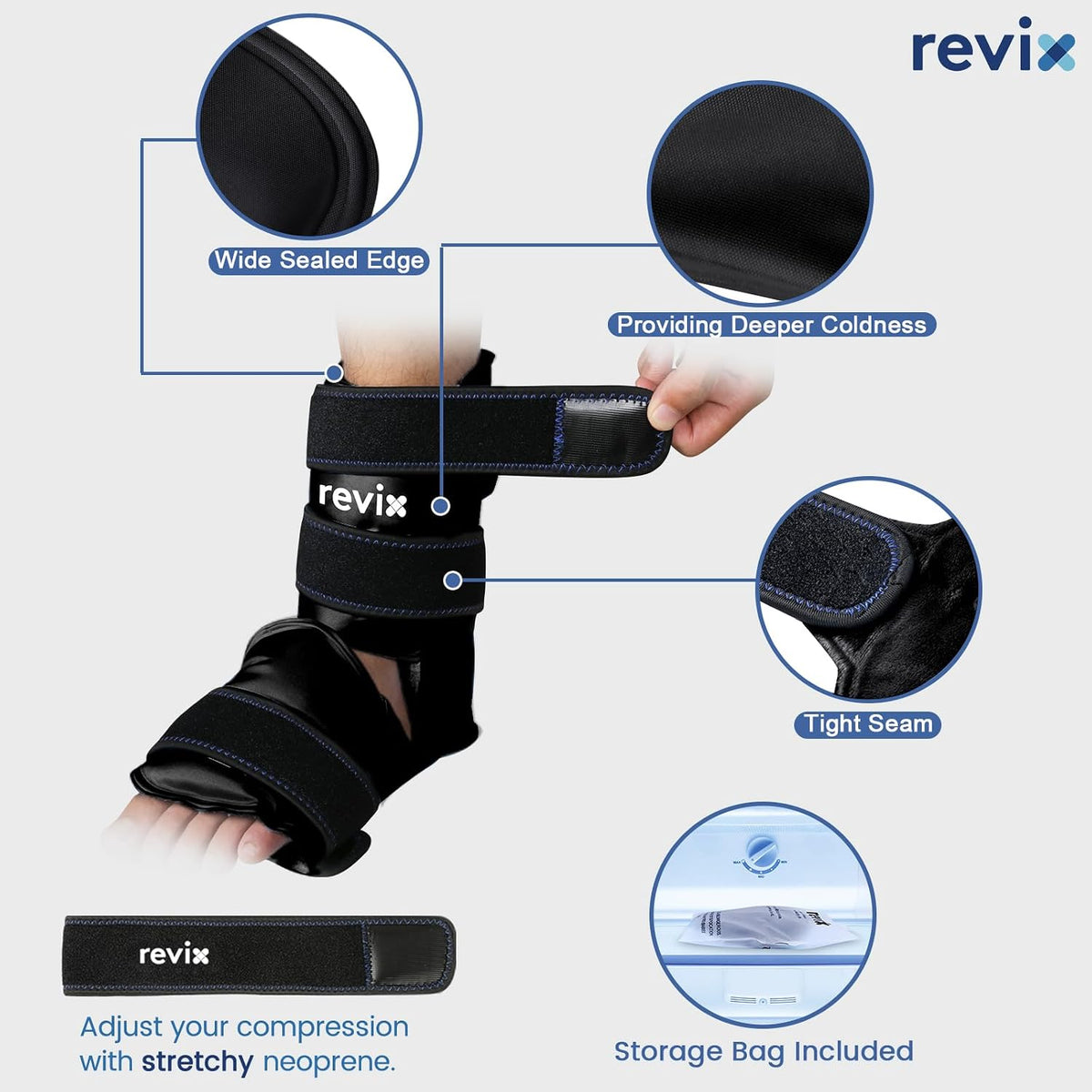 REVIX Ankle Ice Pack Wrap, Reusable Gel Ice Pack for Foot Pain Relief