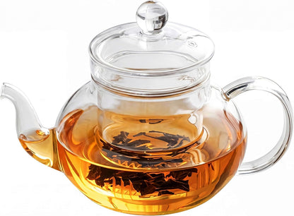 DOPUDO 40OZ (1200ML) Glass Teapot with Infuser Stovetop Safe, Clear Glass Tea Pot Kettle, Borosilicate Tea Pot with Infusers Filter for Loose Tea, Tea Kettle Dishwasher Safe.