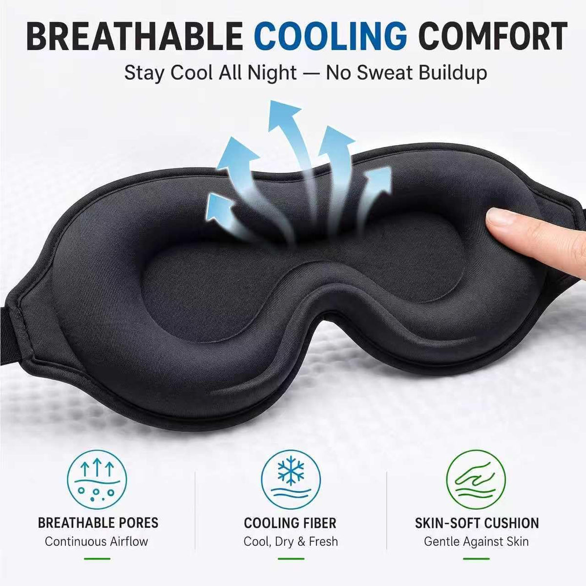 Sleep Mask for Light Sleepers & Side Sleepers, 100% Blackout 3D Cooling Eye Mask, Zero Pressure Breathable Night Blindfold for Insomnia, Deep Sleep, Daytime Sleeping, Travel, Yoga & Shift Work