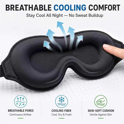 Sleep Mask for Light Sleepers & Side Sleepers, 100% Blackout 3D Cooling Eye Mask, Zero Pressure Breathable Night Blindfold for Insomnia, Deep Sleep, Daytime Sleeping, Travel, Yoga & Shift Work