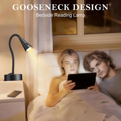 Headboard Reading Light, Black Bedside Lamp, No-Drill Book Light for Bedtime Reading, Dimmable LED, Flexible Gooseneck, 360°Adjustable, Plug-in Reading Lamp Movable-1 Pack