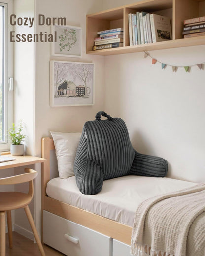Blissful Diary Reading Pillow, Backrest Pillow with Shredded Memory Foam for Adult & Children, Designed for Bed and Couch Sitting Up, Includes Arms, Pockets and Washable Cover, Off White