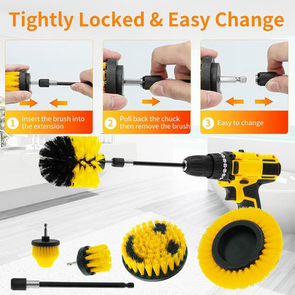 10 Pcs Drill Brush Attachment Set, Drill Scrubber Brush Kit, Drill Cleaning Brush, Scrub Brush for Grout Floor Tub Shower Bathtub Tile Sink Toilet Bathroom Kitchen Car Yellow