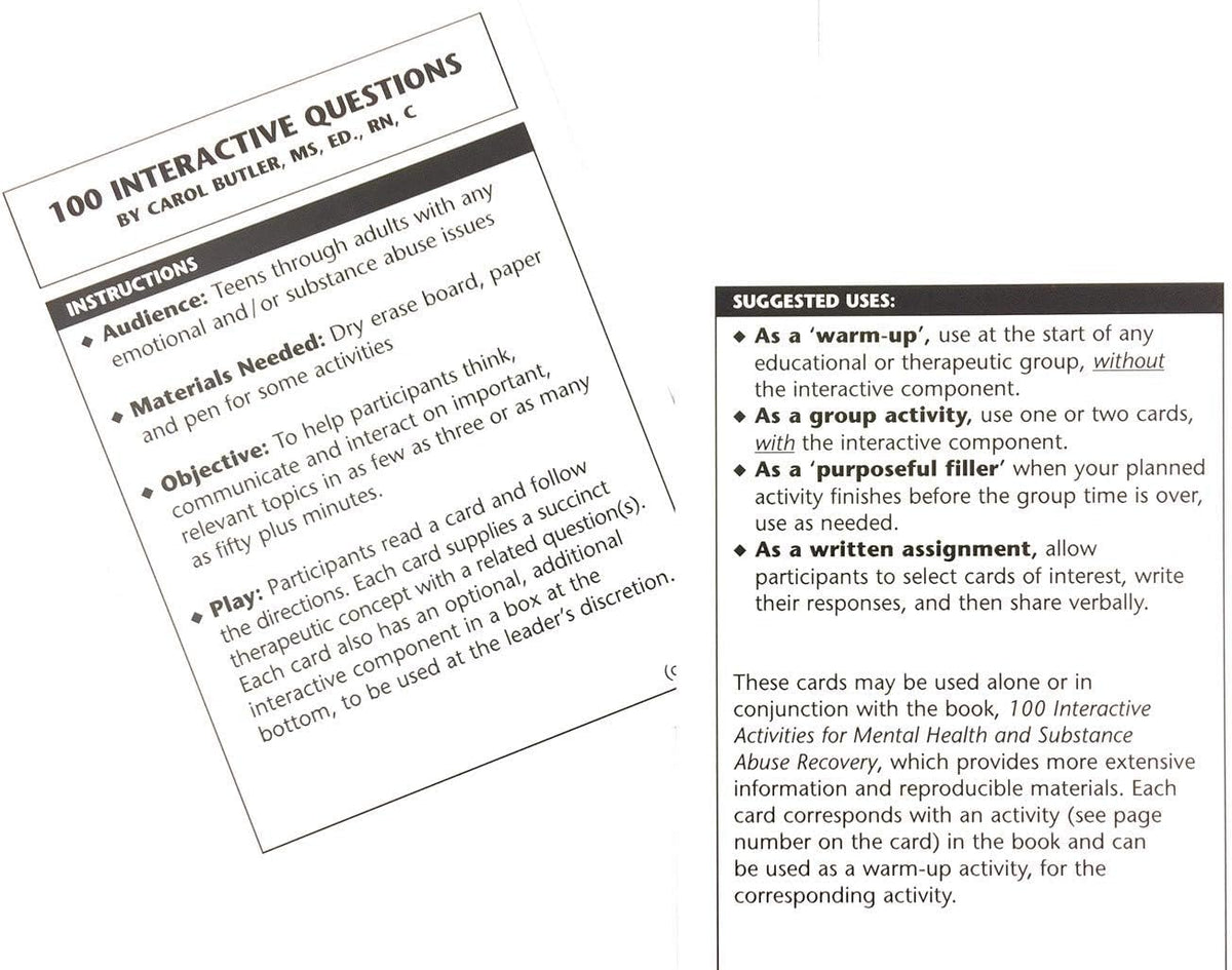 Wellness Reproductions & Publishing 100 Interactive Cards for Mental Health, Substance Abuse Recovery, and Survival Skills