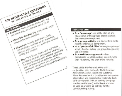 Wellness Reproductions & Publishing 100 Interactive Cards for Mental Health, Substance Abuse Recovery, and Survival Skills