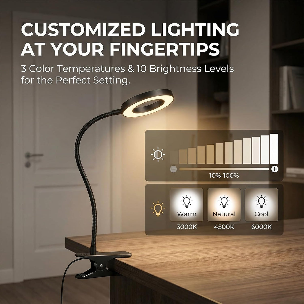 Clip on Book Light, LED Desk Lamp with Clamp, Flexible Gooseneck