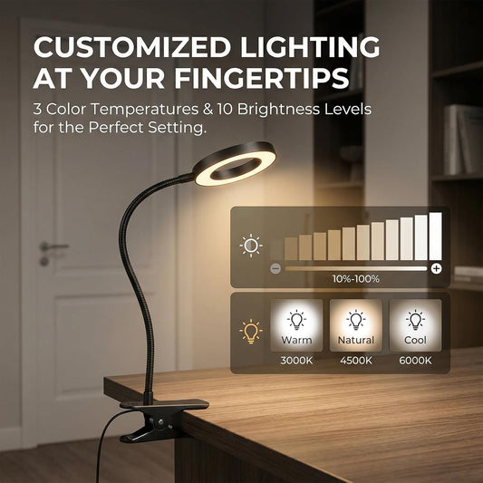 Clip on Book Light, LED Desk Lamp with Clamp, Flexible Gooseneck