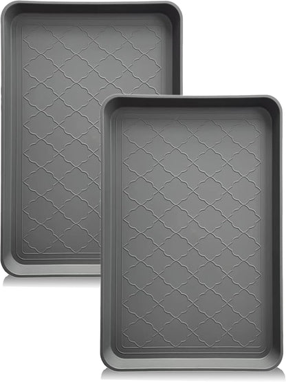 PetLike Boot Tray for Entryway Indoor, Pet Food Mat, 23 x 15.5 inch 2 Packs, Waterproof Rubber Shoe Tray for Indoor and Outdoor, Multi-Purpose Trays for Boots, Shoes, Pets, Garden