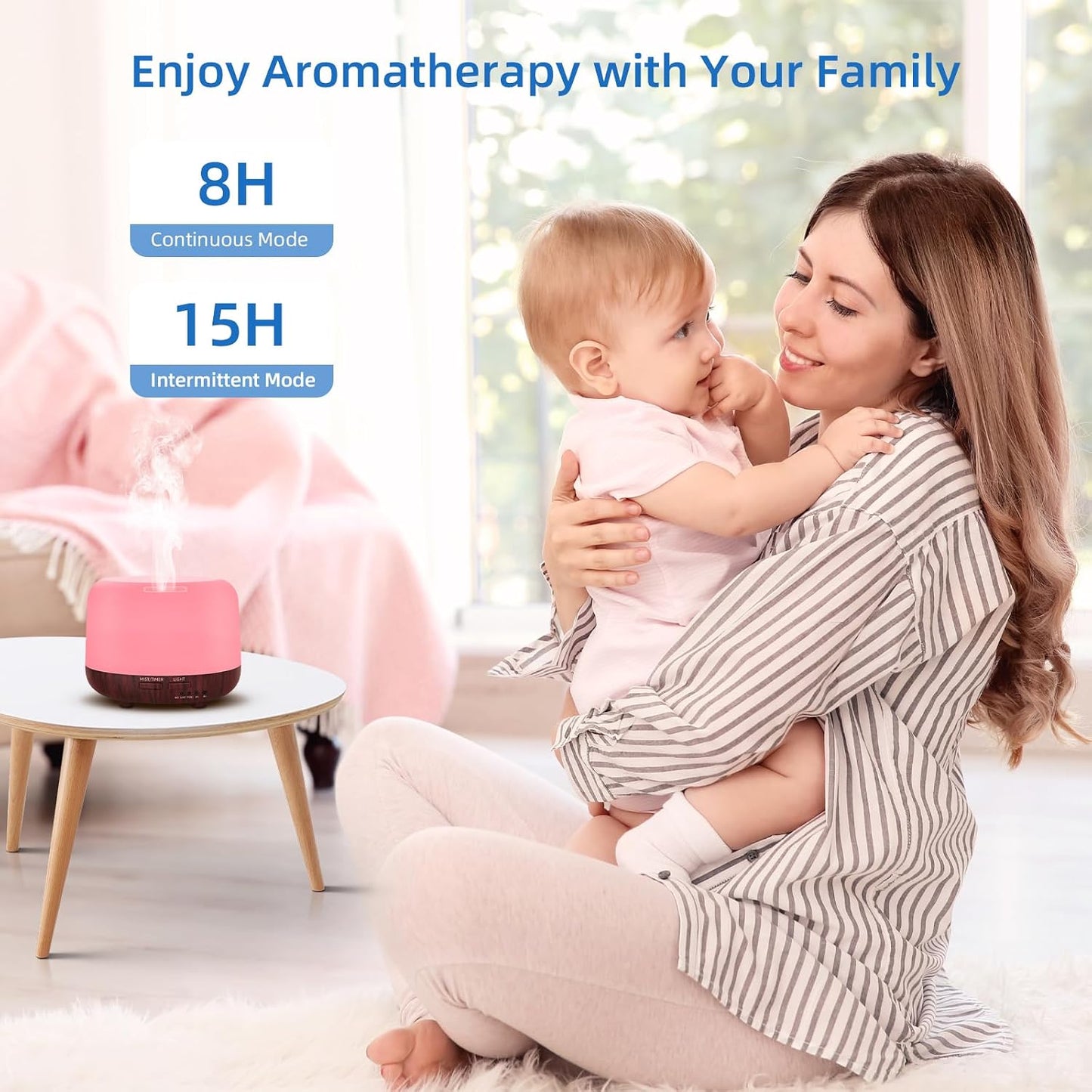 SPLITSKY 300ml Ultrasonic Essential Oil Diffuser with Remote Control | 7-color LED lighting, 2 mist modes, 2H and 4H timers, and waterless auto shut-off for bedrooms, desks and offices.