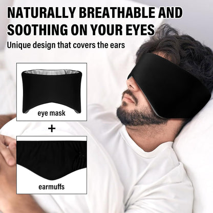 Sleep Mask & Earmuffs for Sleep - 2 in 1 Ear & Eye Mask with Ear Plugs