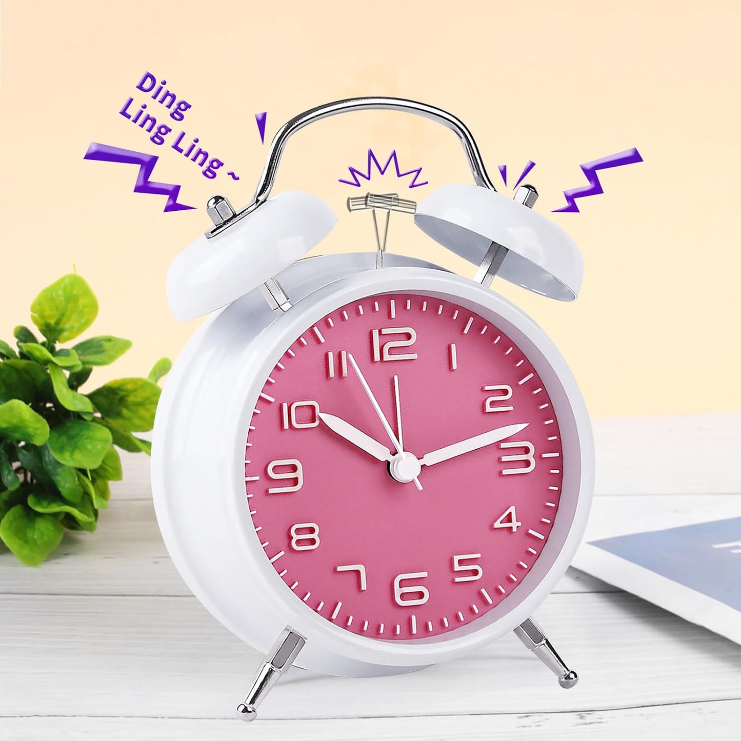 pxy Loud Alarm Clock for Heavy Sleepers 3D Dial Battery Operated (Battery Include), 4" Super Silent Analog Alarm Clock for Kids with Night Light PT260 Silver OrangePT505 Green White
