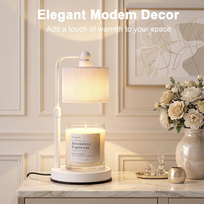 Candle Warmer Lamp with Timer, Modern Farmhouse Candle Warmer for jar Candles, Electric Wax Warmer, Includes 2 Bulbs, Housewarming, Birthday Gift for Women, Mom - White Pleated