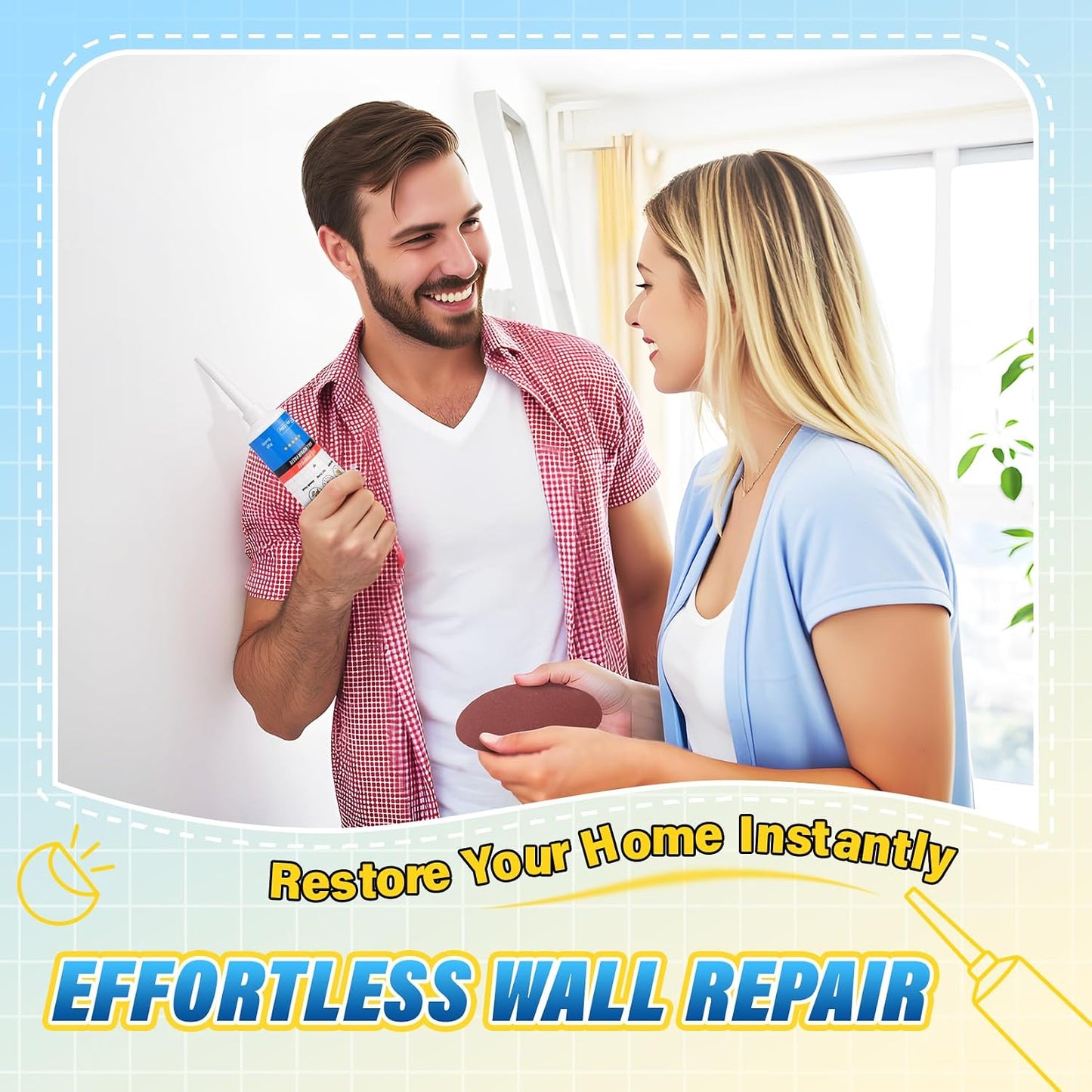 DIYSELF 9-Piece Spackle Wall Repair Kit, 7 oz White Touch Up Paste Set | Complete Repair Tools, Easy-to-Apply Wall Putty for Cracks, Nail Holes, Wall Filler for Gaps, Homes, Apartments and Renters