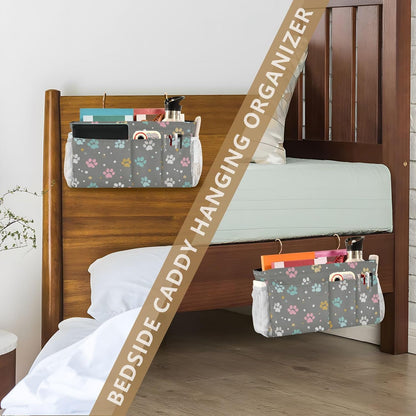 Bedside Caddy Hanging Bunk Bed Caddy Bed Organizer Hanging Pocket with 2 Hooks Bedside Storage Organizer Pocket Bag Holder Checkered Light Green - Colors B